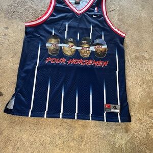 Nike Dark Blue Basketball Jersey with Red and White Accents